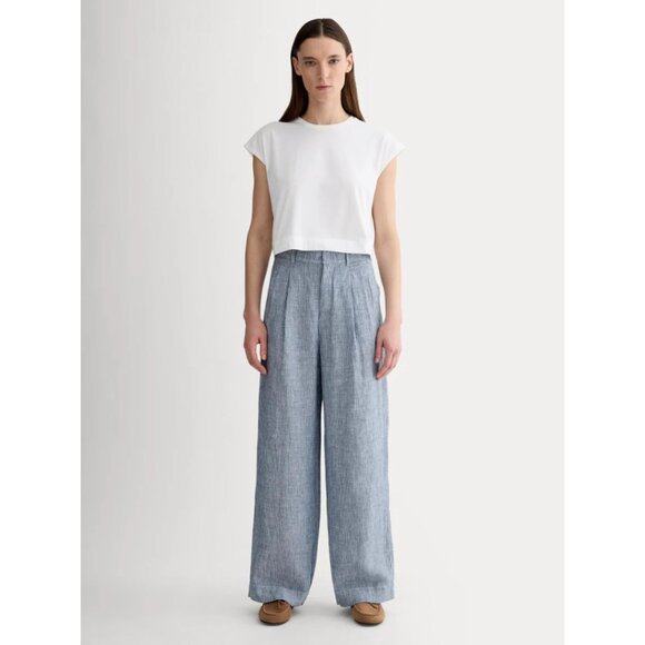 Everlane The Linen Way-High Drape Pant White/Blue Size 2 NWT - Picture 1 of 11